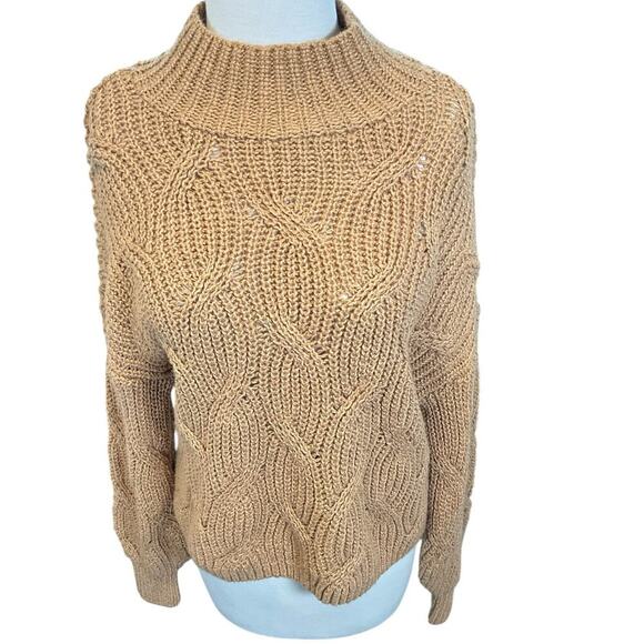 American Eagle Womens Mock Neck Cable Knit Long Sleeve Sweater NWT Tan Medium - Picture 5 of 11